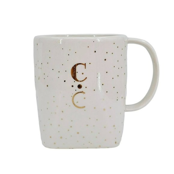 Anthropologie Mug Gold Glitter Gilded Shape Monogrammed C Coffee Tea Cocoa Cup - Picture 11 of 11